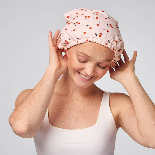 CHERRY PRINT SHOWER CAP