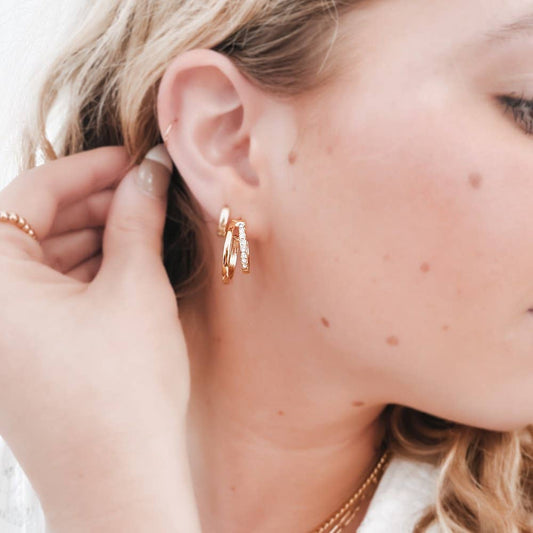 CRYSTL DOUBLE HOOP EARRING